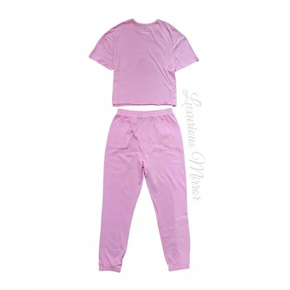 The Rolling Stones Women Kiss Top 1973 European Tour Logo Pant Pink 2PC Set Sz M - Picture 3 of 6